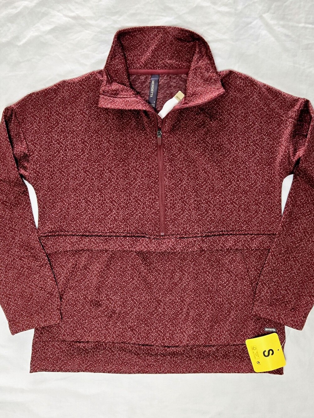 Mondetta Womenās Quarter Zip Pullover Top Small Fleece Burgundy Activewear NWT